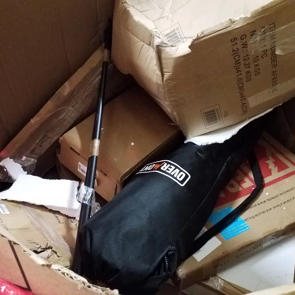 PALLET OF ASSORTED PRODUCTS INCLUDING ELECTRIC FRYER, CUE CASES, FOOD PROCESSOR, ALL IN ONE GYM