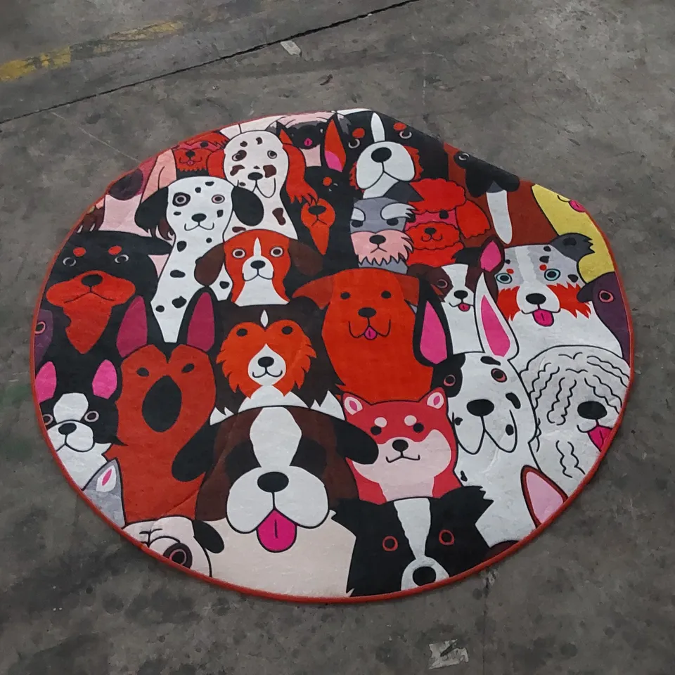 CHILAI HOME DOG THEMED ROUND 140cm BATHROOM MAT 