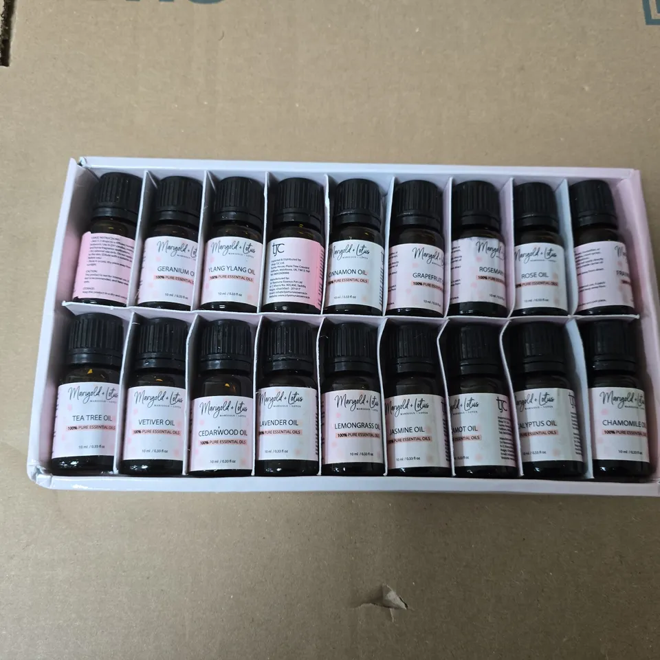 MARIGOLD + LOTUS AROMA ESSENTIAL OILS SET – PACK OF 18
