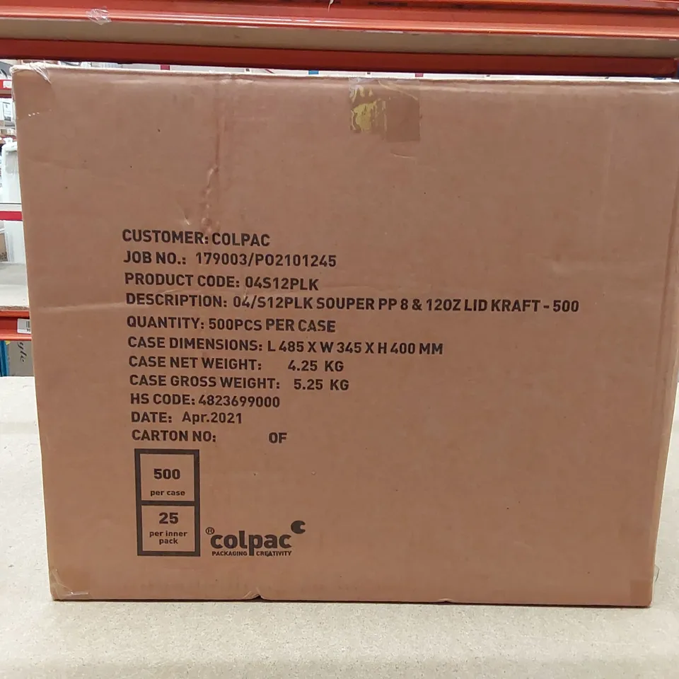 BOX OF APPROXIMATELY 500X COLPAC RECYCLABLE KRAFT MICROWAVABLE SOUP CUP LIDS 8OZ AND 12OZ (1 BOX)