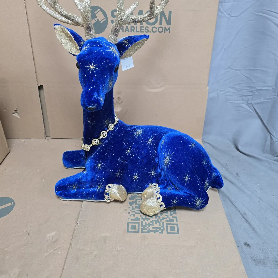GISELA GRAHAM LONDON BLUE VELVET REINDEER ORNAMENT – GLITTER ANTLERS