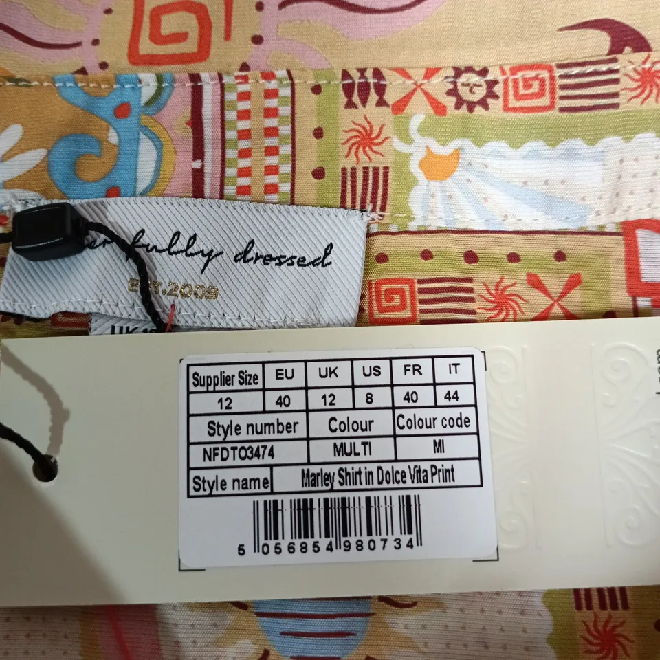 NEVER FULLY DRESSED MARLEY SHIRT IN DOLCE VITA PRINT – UK 12, MULTI (WOMEN'S SHIRT)
