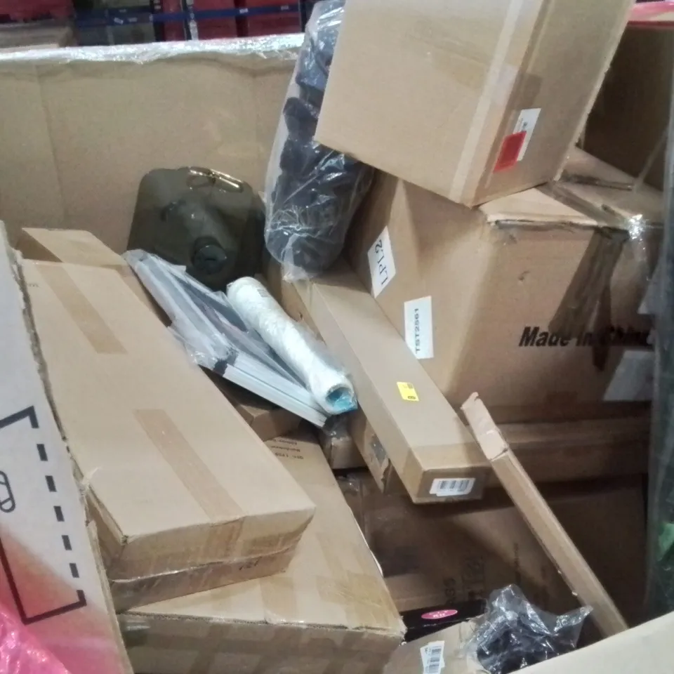 PALLET OF ASSORTED HOUSEHOLD GOODS AND PRODUCTS TO INCLUDE; TREE PRUNER WITH SAW, CABINET LIGHTS, LIGHTS ETC