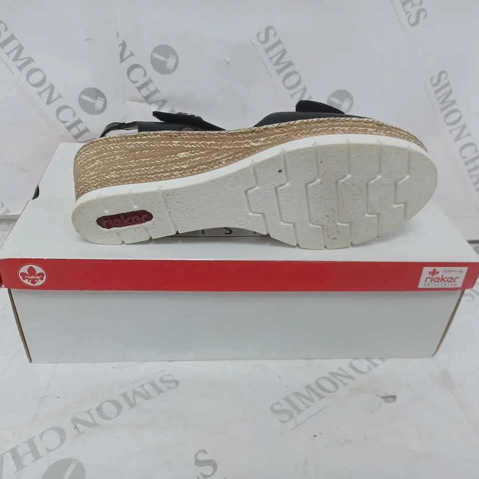 BOXED RIEKER SIZE 6  BLACK WEDGE SANDAL 