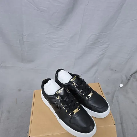 DUNE LONDON BLACK LEATHER SNEAKERS WITH GOLD HARDWARE UK 6
