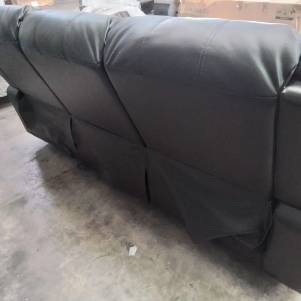 DESIGNER MANUAL RECLINING THREE SEATER SOFA BLACK LEATHER 