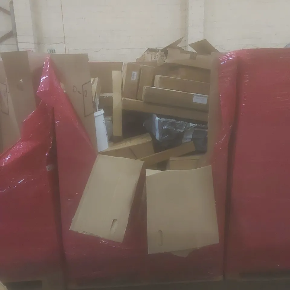 PALLET OF ASSORTED HOUSEHOLD ITEMS AND CONSUMER PRODUCTS TO INCLUDE; FOLDING PLAYMATE, PLAYPENS, AIR COOLER, BOXED FURNITURE ETC 