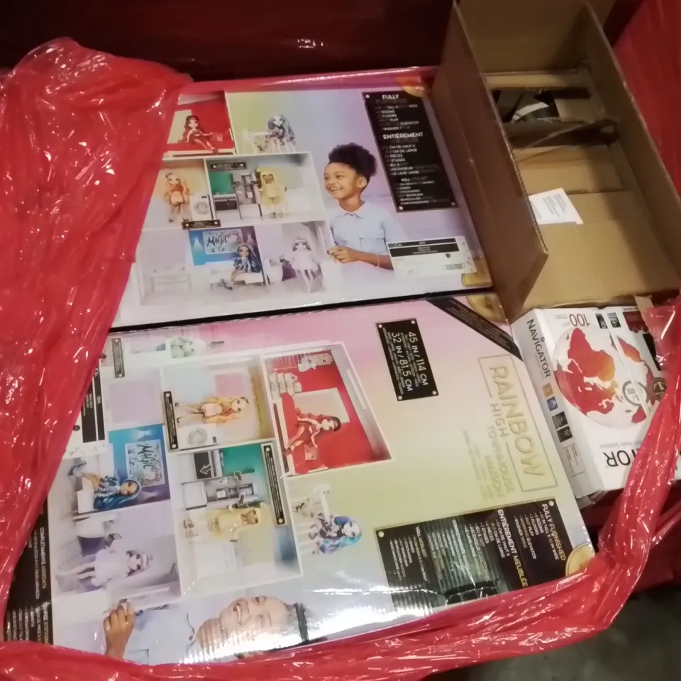 PALLET OF ASSORTED HOUSEHOLD GOODS AND PRODUCTS TO INCLUDE;FEBER MULTI ACTIVITY HOUSE,RAINBOW HIGH TOWNHOUSE,