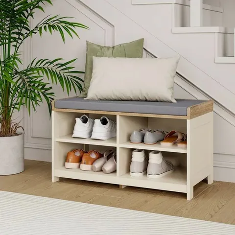 BOXED VONHAUS ASH HALL SHOE STORAGE BENCH - CREAM
