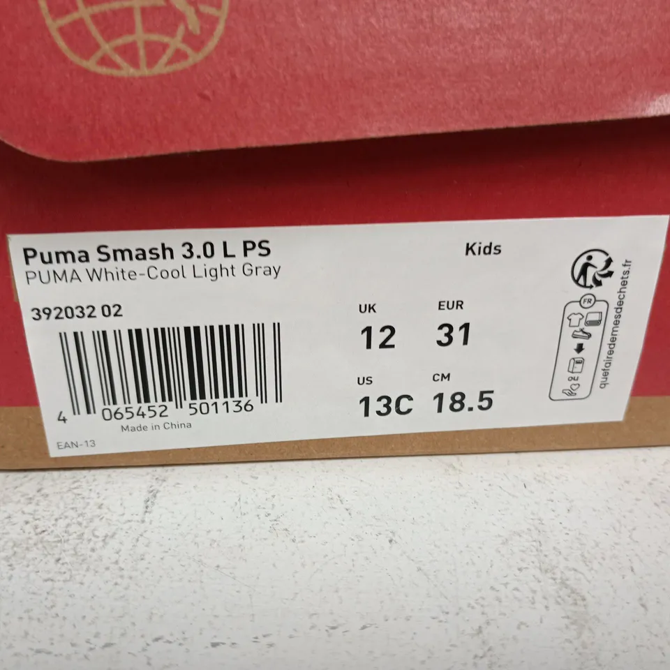 PUMA SMASH 3.0 L PS KIDS TRAINERS – UK 12, WHITE
