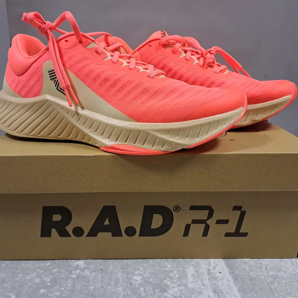 BOXED PAIR OF R.A.D R-1 SHOES IN NEON RED UK SIZE 11