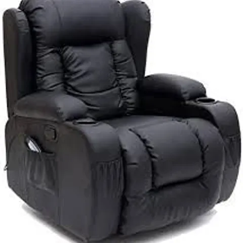 BOXED CAESAR BLACK FAUX LEATHER MANUAL RECLINING EASY CHAIR (2 BOXES)