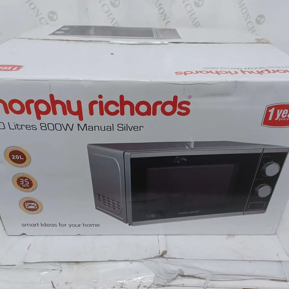 BOXED MORPHY RICHARDS 20 LITRES 800W MICROWAVE IN SILVER