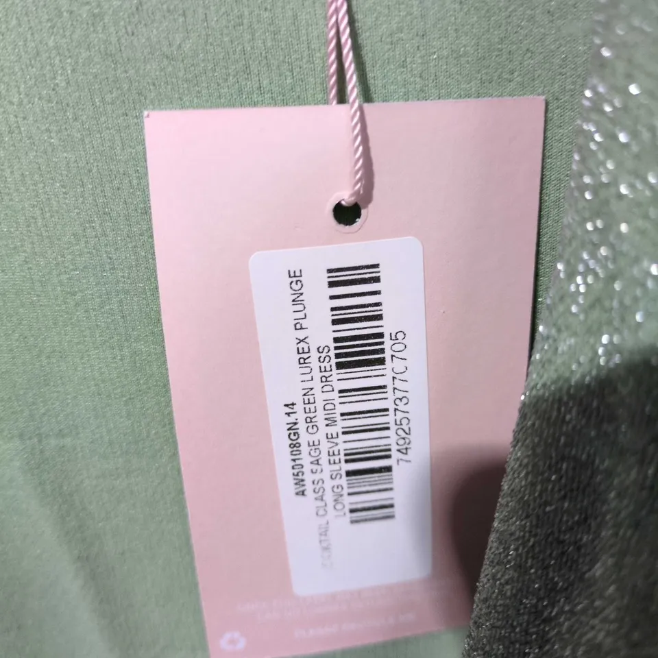 PINK BOUTIQUE EMERALD GREEN SHIMMER WRAP DRESS WITH TIE WAIST - SIZE 14 