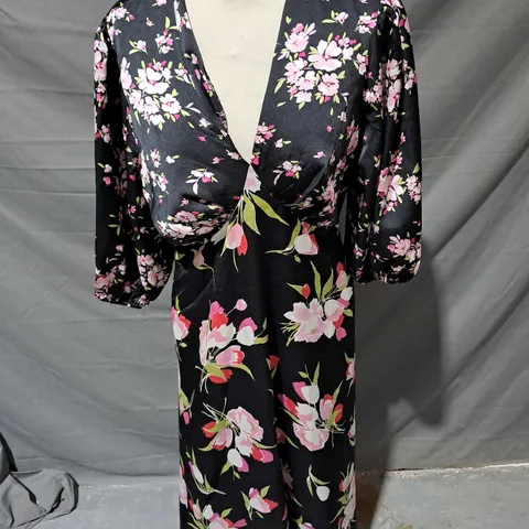 GINI LONDON BLACK FLORAL PRINT DRESS - UK 12