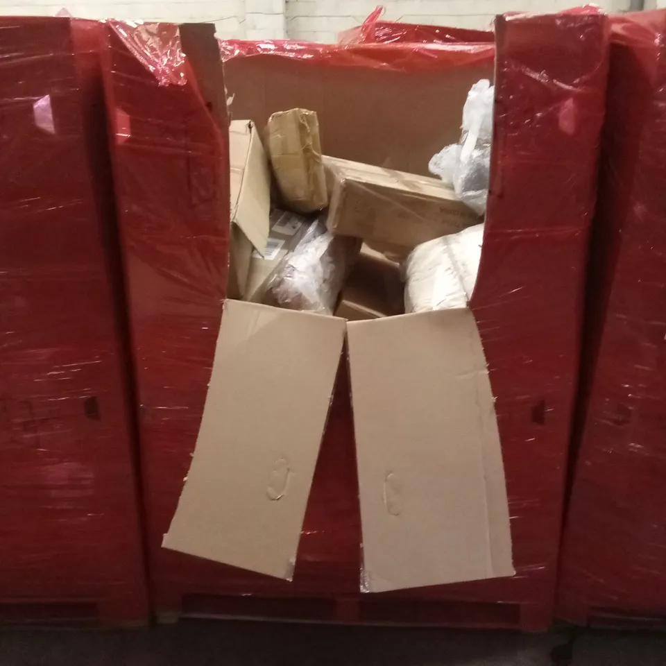 PALLET OF ASSORTED HOUSEHOLD GOODS AND PRODUCTS TO INCLUDE; KIDS SCOOTER, BABY PLAYPEN, SLIDING BARN DOOR HARDWARE ETC