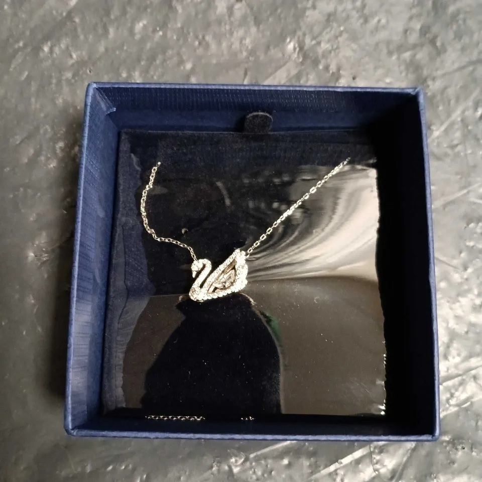 SWAROVSKI CRYSTAL SWAN PENDANT NECKLACE – BLUE PRESENTATION BOX