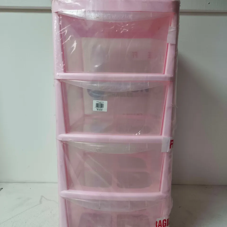 PINK PLASTIC 4-DRAWER STORAGE TOWER