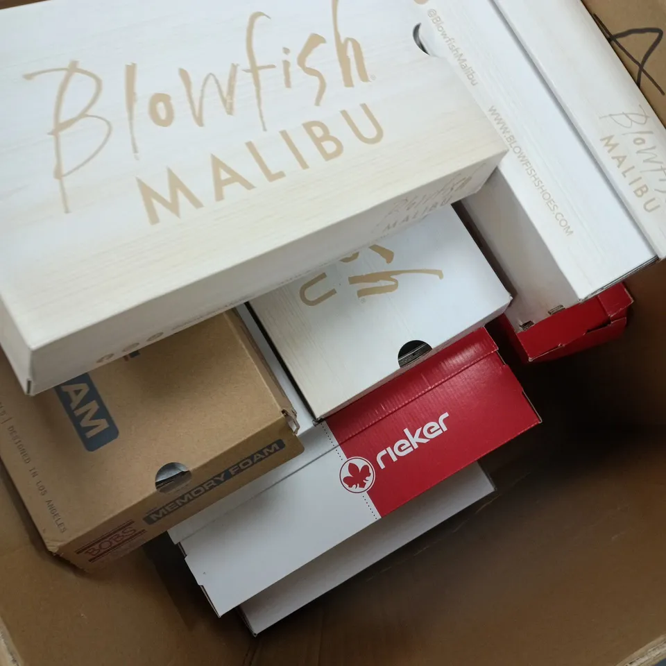 APPROXIMATELY 15 BOXED PAIRS OF SHOES IN VARIOUS SIZES & STYLES TO INCLUDE BRANDS SUCH AS RIEKER, BLOWFISH MALIBU, BOBS SKECHERS, ETC