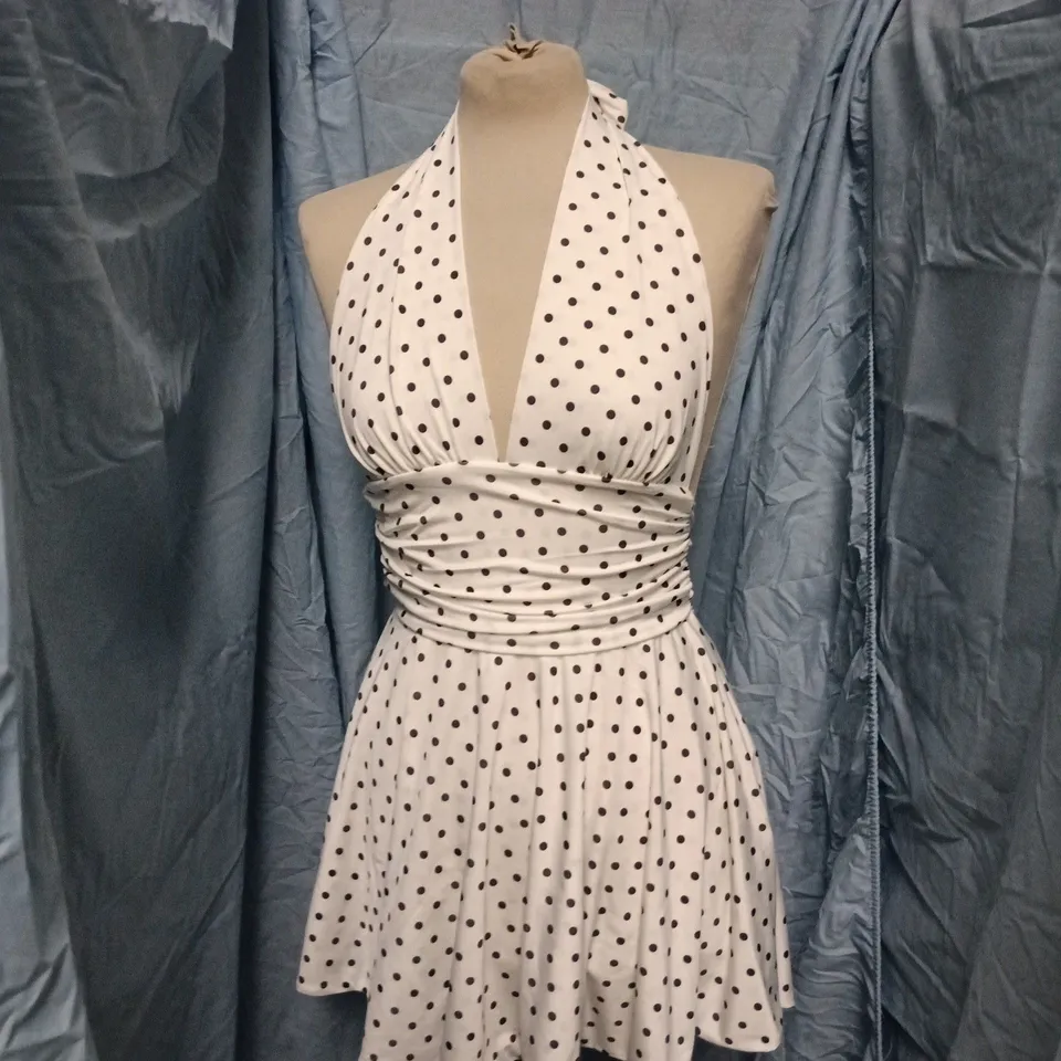 STYLEWISE WHITE POLKA DOT HALTERNECK DRESS – UK SIZE 10