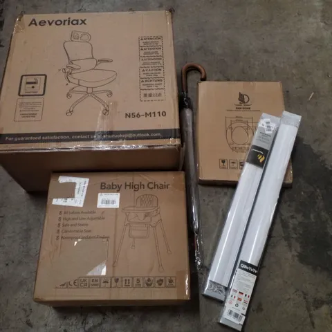 PALLET CONTAINING ASSORTED PRODUCTS INCLUDING OFFICE CHAIR, BABY HIGH CHAIR, UMBRELLA, TOILET SEAT & ROLLER BLINDS 