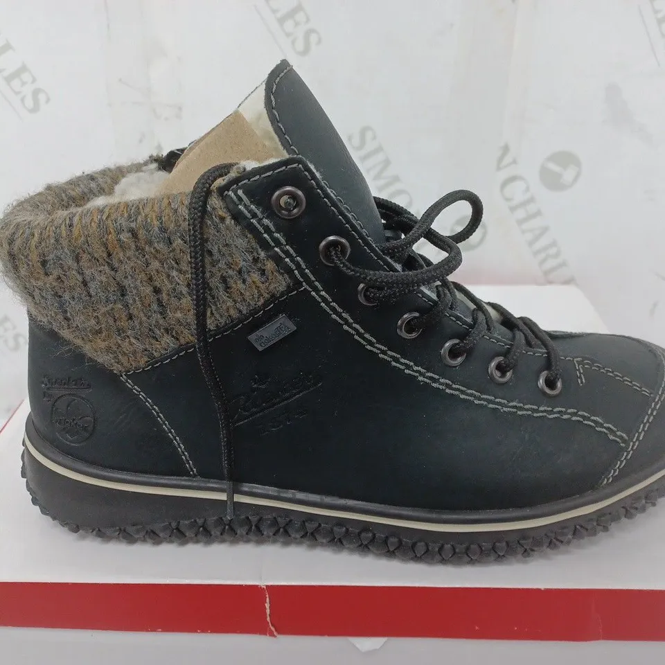 BOXED RIEKER LACE UP BOOTS IN BLACK - SIZE 39