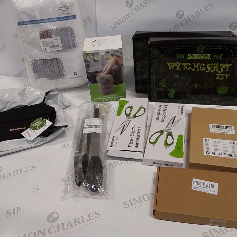 10 BRAND NEW ITEMS TO INCLUDE: WARDROBE COAT COVER, INFLATABLE TRAVEL FOOTREST PILLOW 