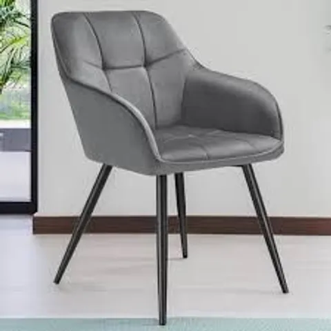 BOXED QUILTED VELVET DINING CHAIR (SET OF 4) - GREY/BLACK (1 BOX)