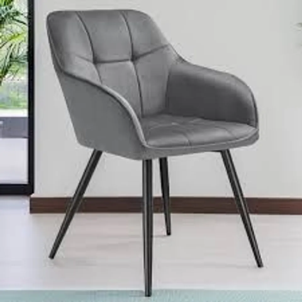 BOXED QUILTED VELVET DINING CHAIR (SET OF 4) - GREY/BLACK (1 BOX)