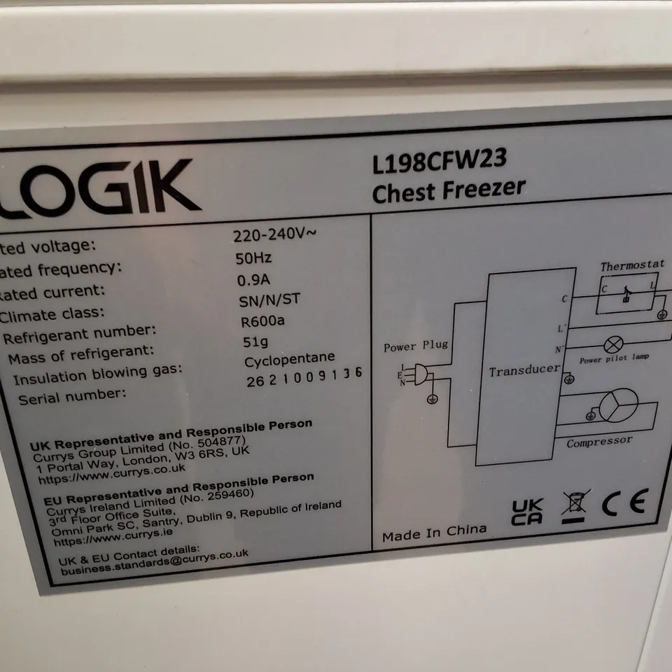 LOGIK L198CFW23 CHEST FREEZER - WHITE