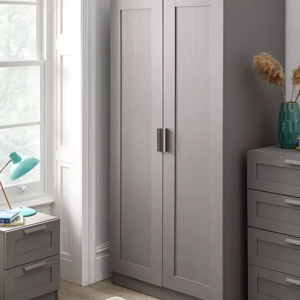 BOXED TARYN 2 DOOR WARDROBE - GREY (2 BOXES) RRP £159