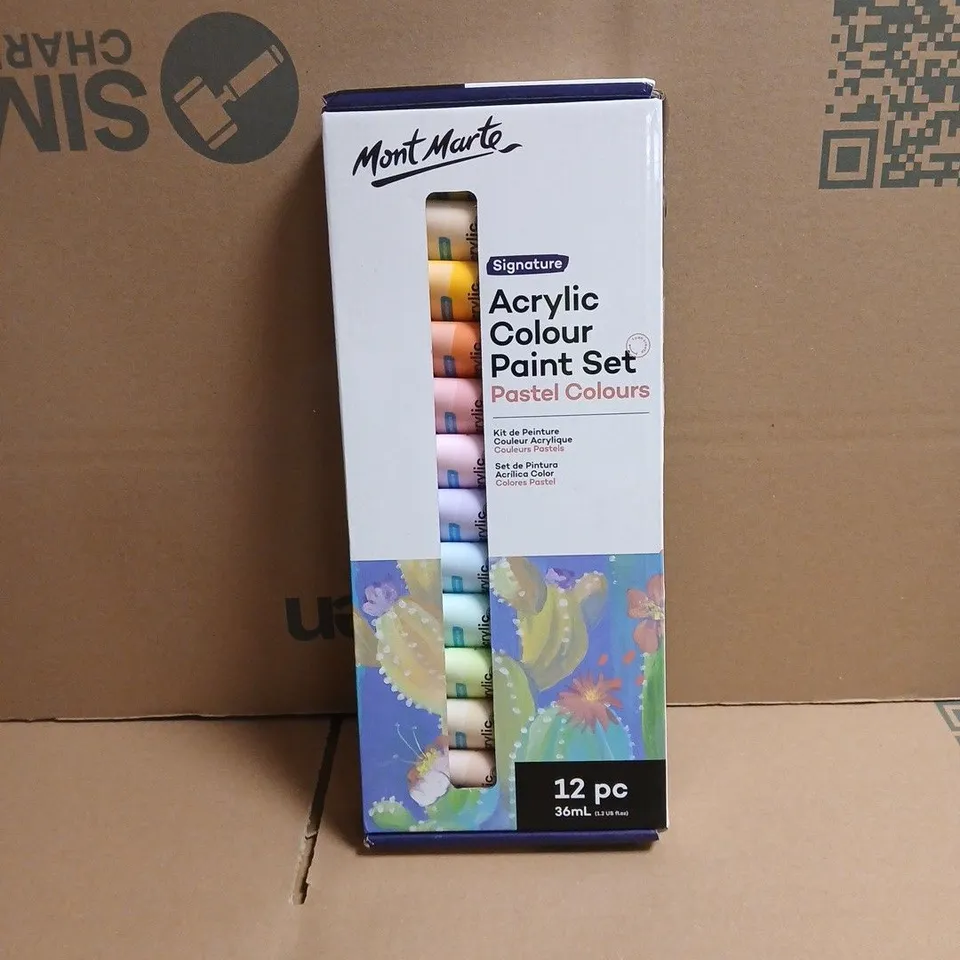 MONT MARTE SIGNATURE ACRYLIC COLOUR PAINT SET PASTEL COLOURS BOXED 12 PIECES