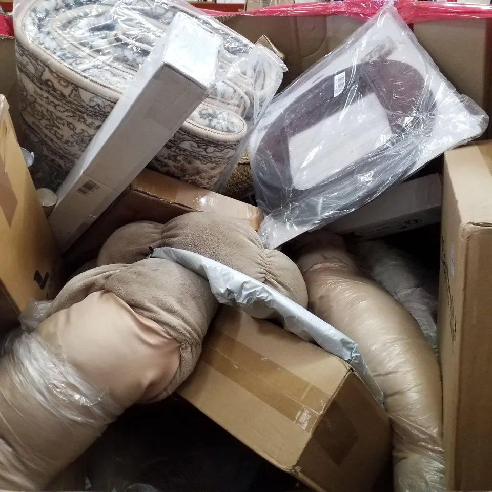 PALLET CONTAINING ASSORTED PRODUCTS INCLUDING RETRACTABLE SAFETY GATE, COFFEE TABLE, TOILET SEAT, ELECTRIC HEATED THROW & KIDS BACKPACK 