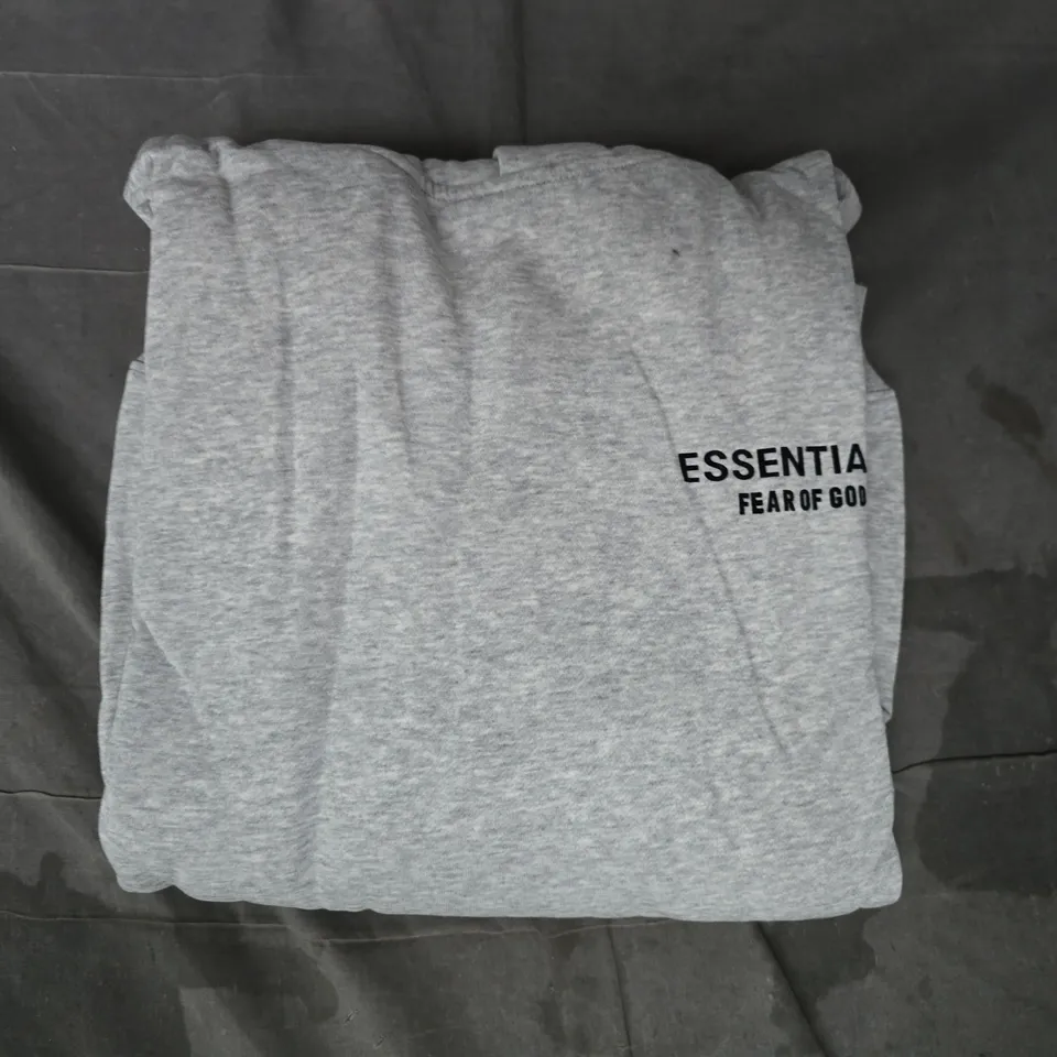 ESSENTIALS FEAR OF GOD LONG SLEEVE PULL-OVER HOODY IN GREY SIZE MEDIUM
