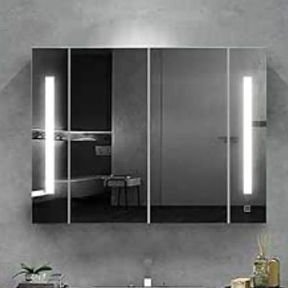 OFCASA 2 DOORS BATHROOM MIRROR CABINET WITH LED LIGHTS - WALL MOUNTED STORAGE WITH ADJUSTABLE SHELVES (1 BOX)