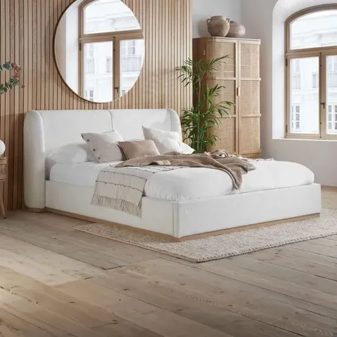 BOXED BIRLEA EDEN DOUBLE SIZE BOUCLE BED - WHITE (3 BOXES)