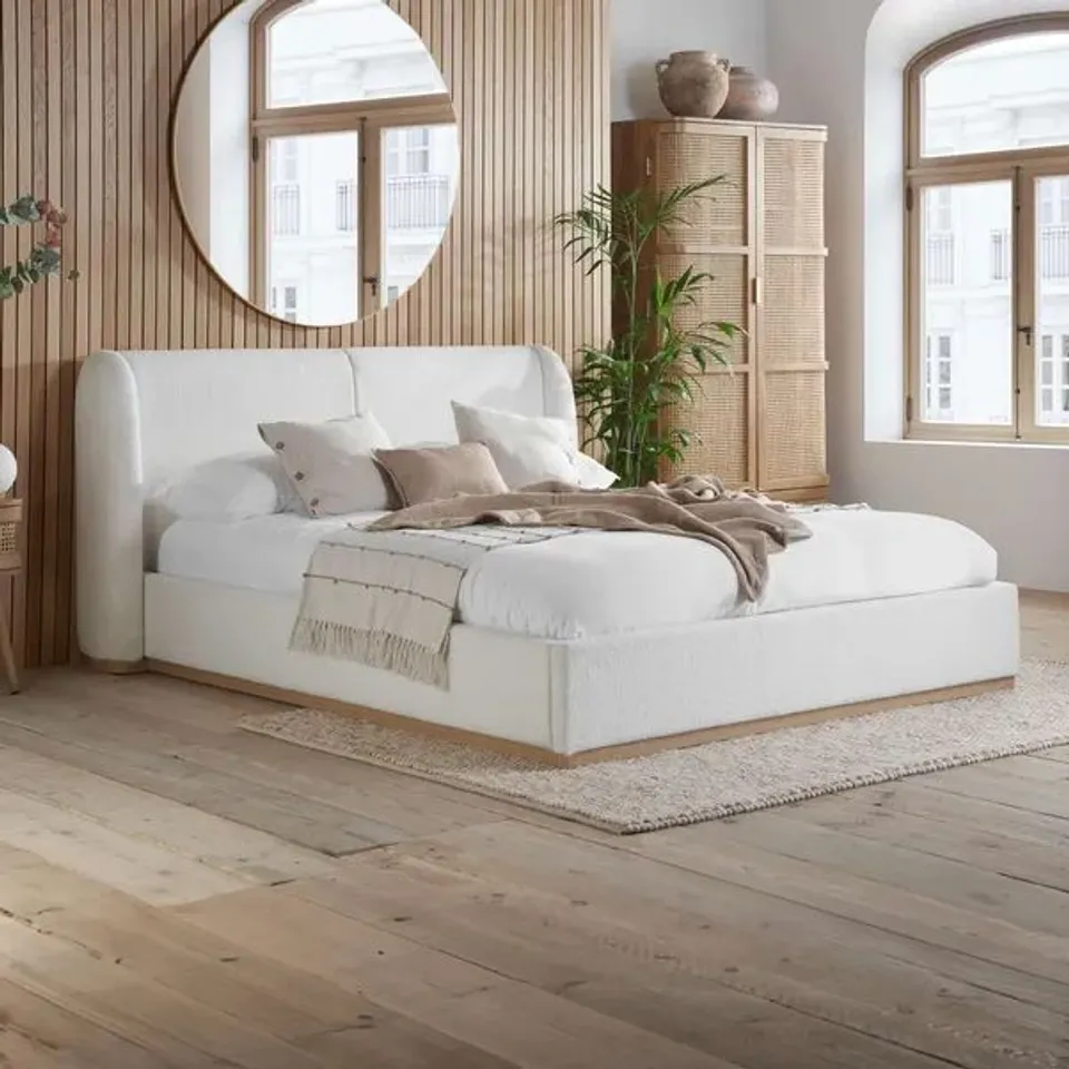 BOXED BIRLEA EDEN DOUBLE SIZE BOUCLE BED - WHITE (3 BOXES)