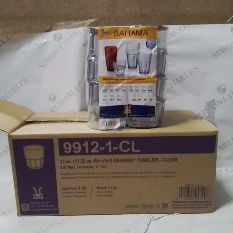 BOXED BAHAMA CLEAR TUMBLERS PLASTIC APPROXIMATELY 32 