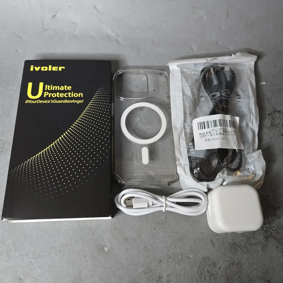 APPROXIMATELY 15 ASSORTED ITEMS TO INCLUDE - PHONE CASES , USB TO USB-C ETC