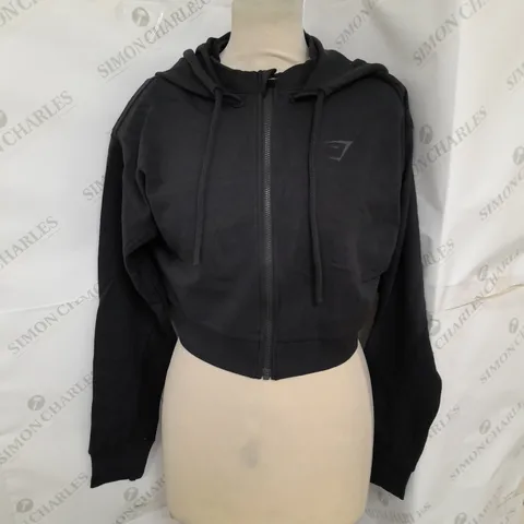GYMSHARK POWER CROP ZIP HOODIE IN BLACK SIZE XS