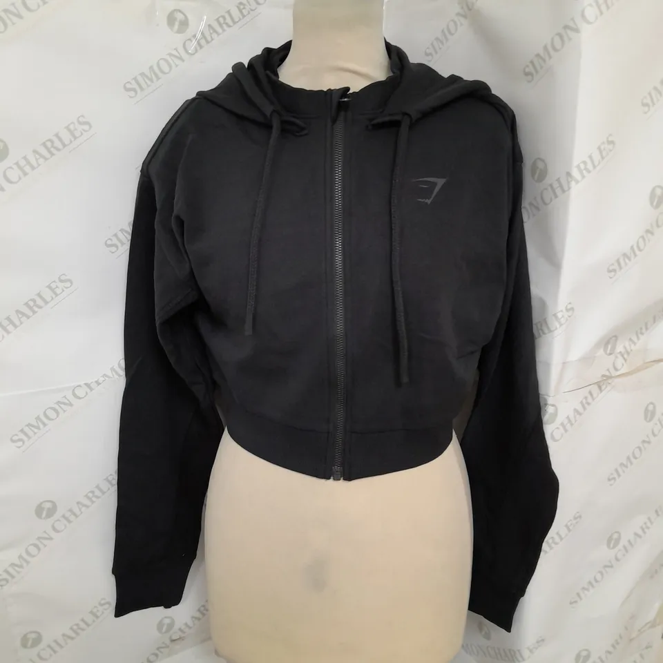 GYMSHARK POWER CROP ZIP HOODIE IN BLACK SIZE XS