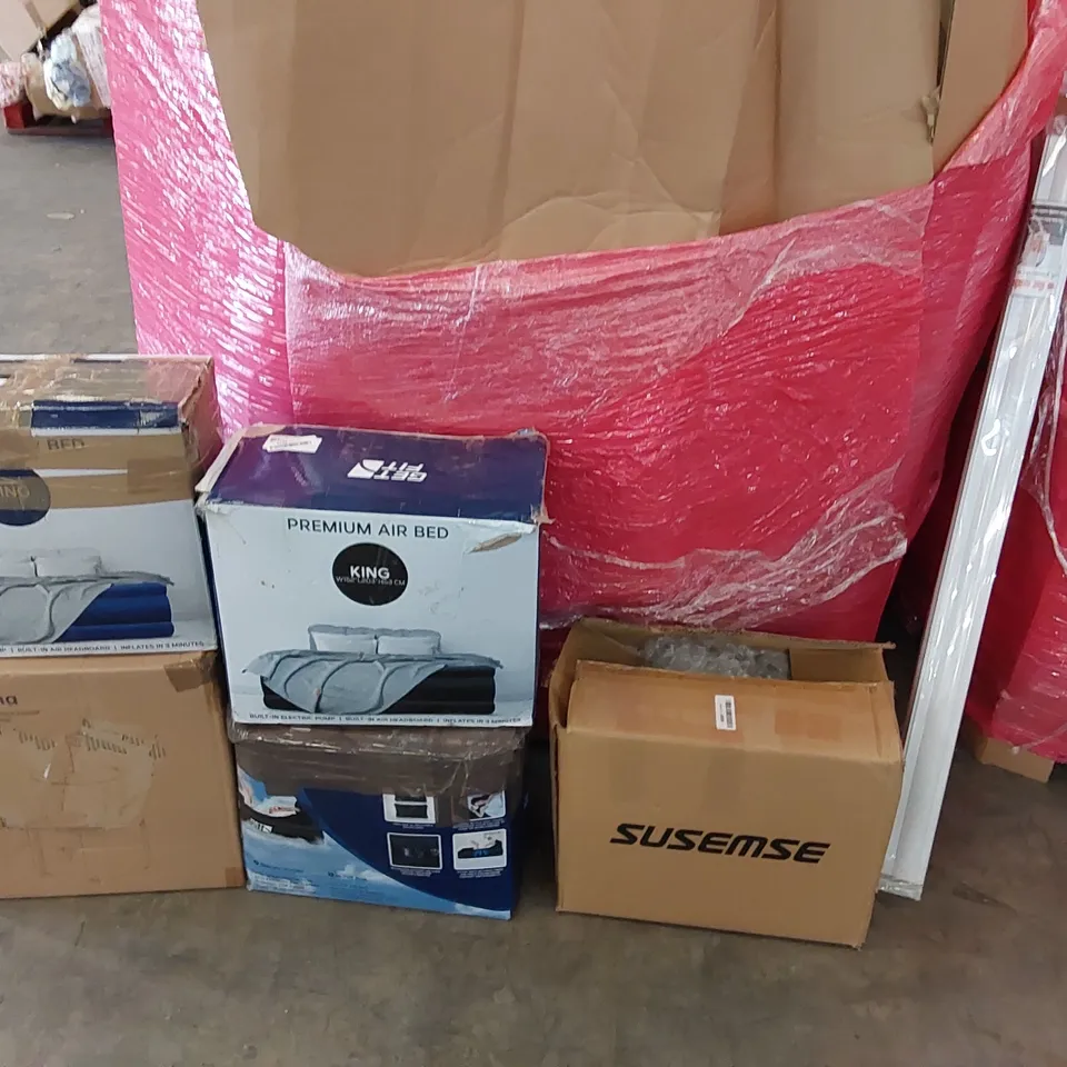 PALLET OF ASSORTED CONSUMER GOODS AND FURNITURE PRODUCTS TO INCLUDE; PREMIUM AIR BEDS, MULTIFUNCTIONAL FOOD PROCESSOR, AIR PLASMA CUTTING MACHINE, ROLLER BLINDS ECT.