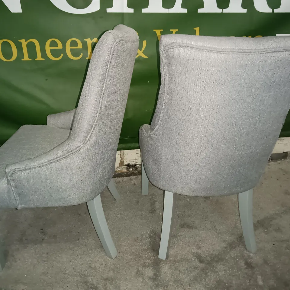 PAIR OF GREY FABRIC UPHOLSTERED DINING CHAIRS 