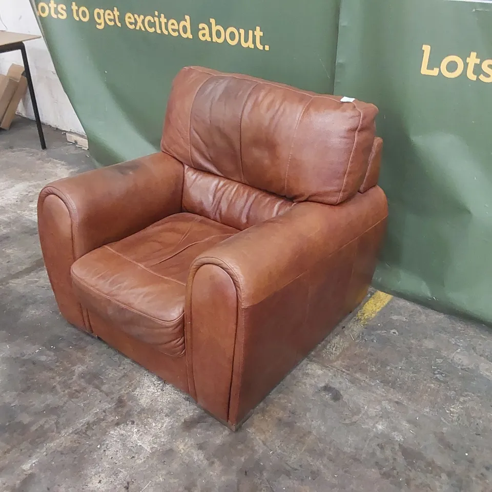 QUALITY DESIGNER BROWN FAUX LEATHER ARMCHAIR