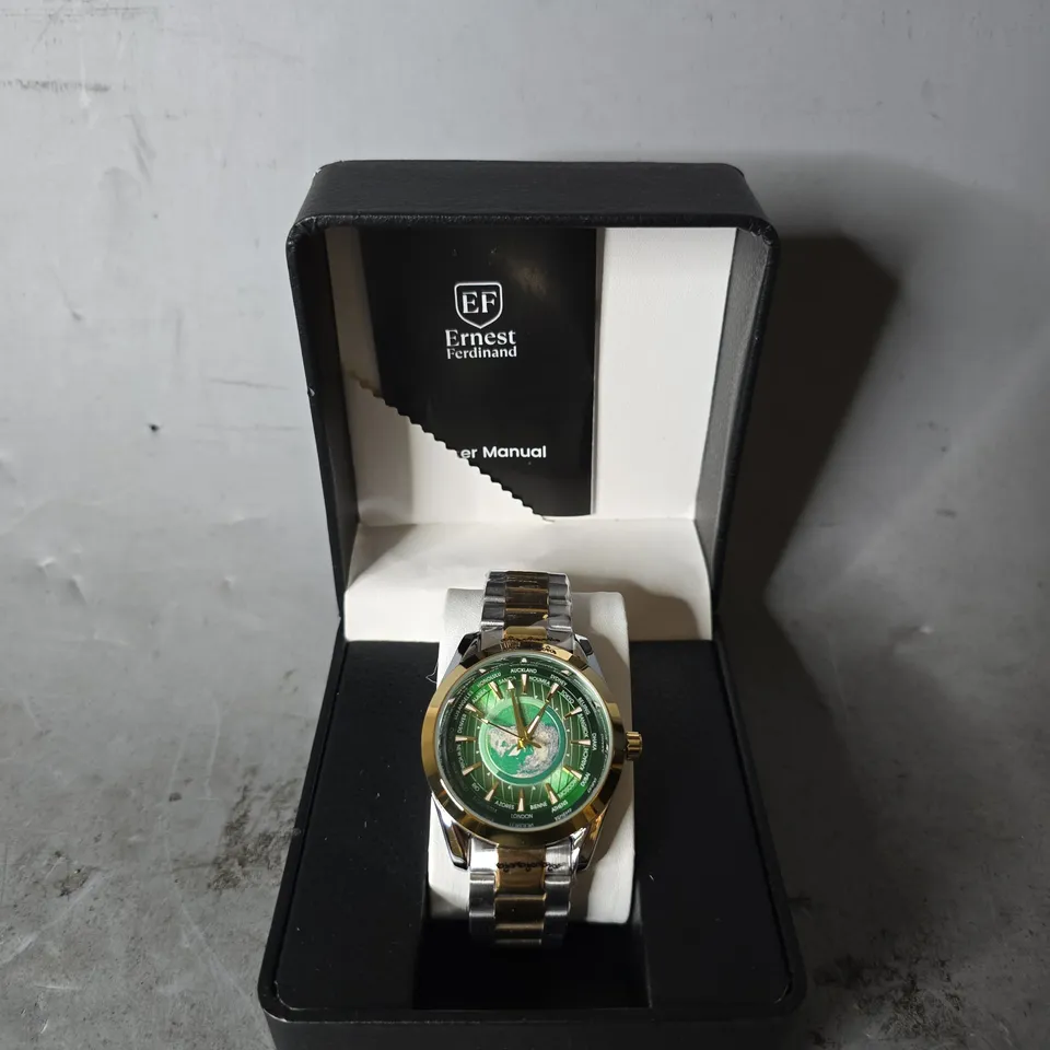 ERNEST FERDINAND WATCH – GLOBAL DIAL – STAINLESS STEEL STRAP – 3ATM WATER RESISTANT - GIFT BOX