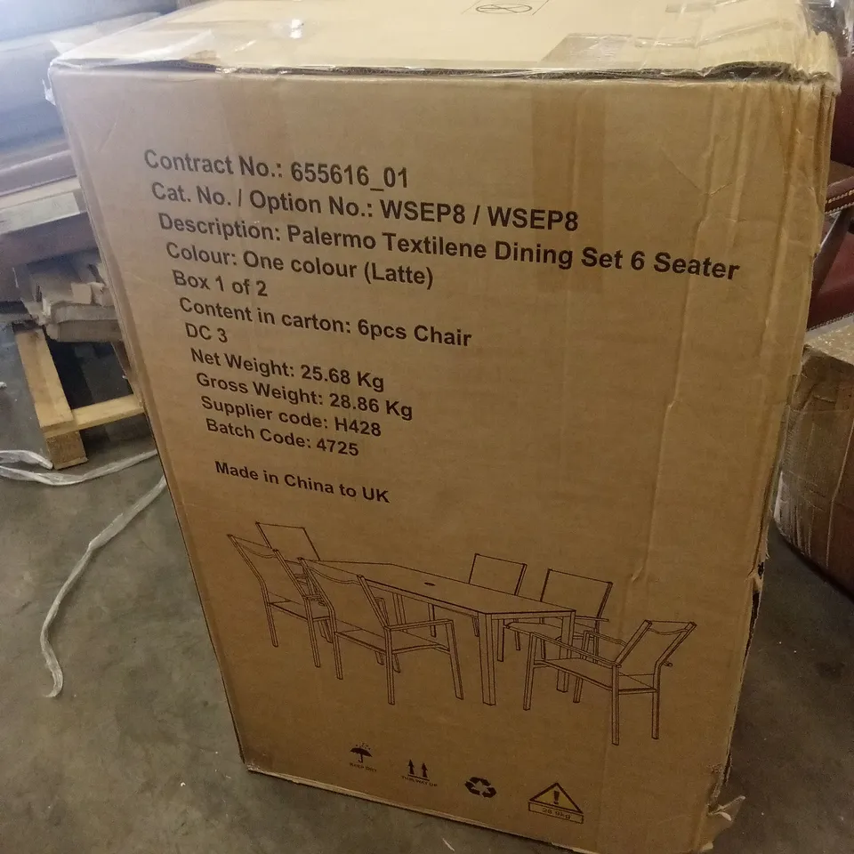 BOXED SET OF 6 PALERMO TEXTILENE OUTDOOR DINING CHAIRS - LATTE // CHAIRS ONLY (1 BOX)
