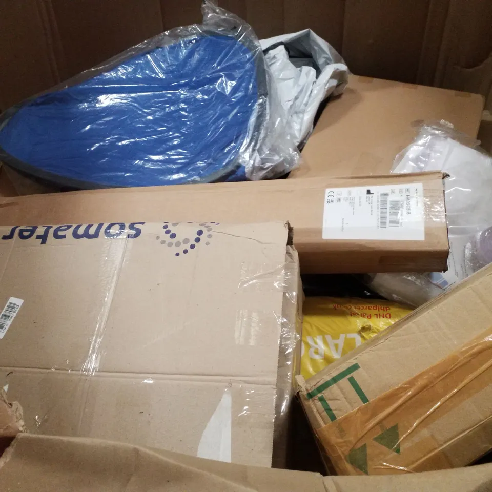PALLET CONTAINING ASSORTED PRODUCTS INCLUDING FOLDING BED, BABY PLAYPEN, FABRIC DRESSER, CAT DETERRENT OUTDOOR SCAT MAT & SIDE TABLE