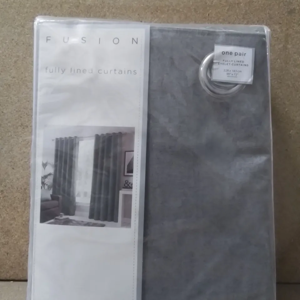 BRAND NEW FUSION FULLY LINED EYELET CURTAINS - CHARCOAL - 228CM X 183CM 