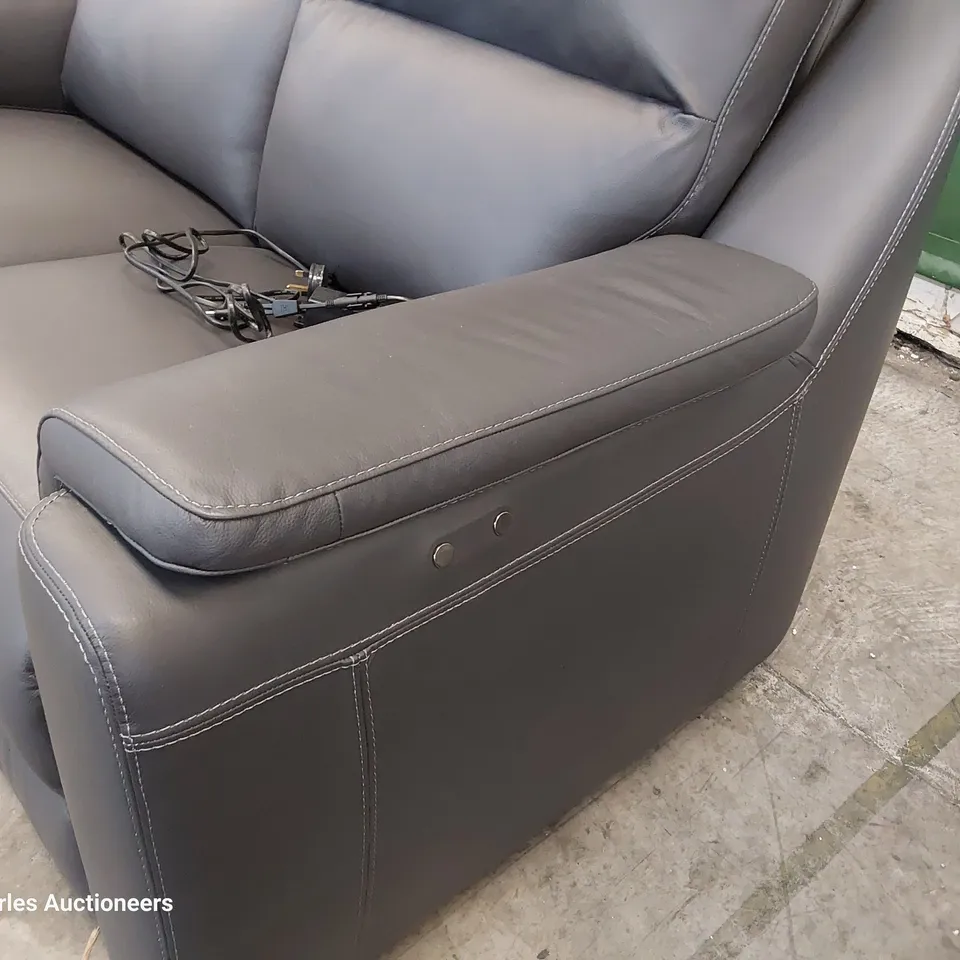 QUALITY ITALIAN DESIGNER PARMA POWER RECLINING TWO SEATER SOFA DARK GREY LEATHER 