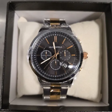 BOXED GLOBENFELD MARKSMAN SILVER ROSE BLACK DIAL WATCH